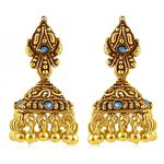 Медные индийские серьги-колокольчики, покрытые позолотой, с голубыми стразами