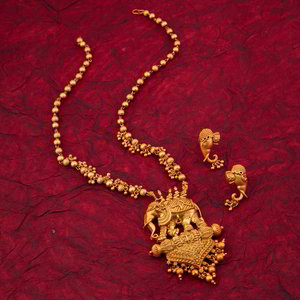 Позолоченный индийский кулон Слон на цепочке + серьги