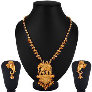 Позолоченный индийский кулон Слон на цепочке + серьги