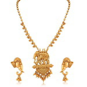 Позолоченный индийский кулон Слон на цепочке + серьги