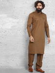 Коричневый национальный индийский мужской костюм из хлопка