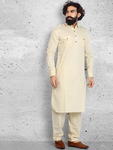 Кремовый национальный индийский мужской костюм из хлопка
