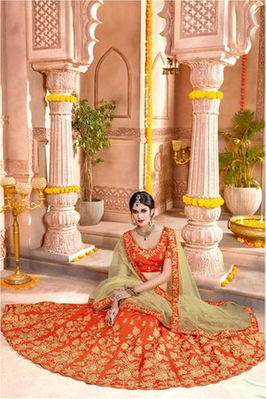 Шёлковый индийский женский свадебный костюм лехенга (ленга) чоли