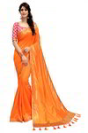 ~Оранжевое шёлковое оригинальное красивое индийское сари, украшенное вышивкой