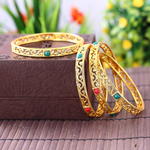 Позолоченные индийские браслеты с красными и зелёными стразами