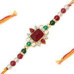 Ракха — позолоченный индийский мужской браслет, разноцветные бусинки и стразы