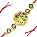 Ракха — позолоченный индийский мужской браслет, цветная эмаль и стразы