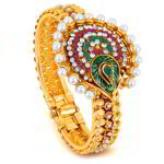 Када — медный индийский широкий разъёмный браслет, покрытый позолотой и цветной эмалью, разноцветные стразы и бусинки