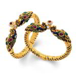 Позолоченные индийские браслеты «Павлины», цветная эмаль, бусинки, стразы