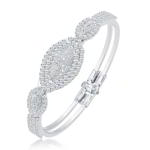 Када — индийский широкий разъёмный браслет из цинка, покрытый родием, прозрачные стразы