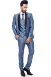 Серо-голубой мужской костюм-тройка (с жилетом) + белая рубашка с галстуком