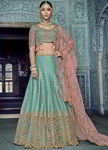 Бирюзовый роскошный индийский женский свадебный костюм лехенга (ленга) чоли