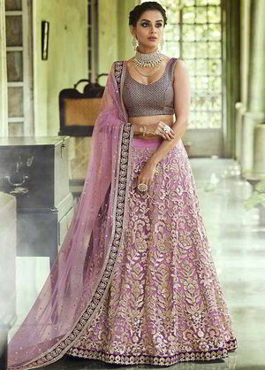 Сиреневый национальный индийский женский свадебный костюм лехенга (ленга) чоли