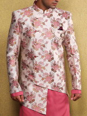Розовый национальный мужской костюм с жилетом