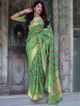 *Зелёное шёлковое оригинальное красивое индийское сари