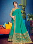 *Зелёное шёлковое оригинальное индийское сари, украшенное вышивкой со стразами