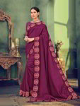 *Фиолетовое шёлковое оригинальное индийское сари, украшенное вышивкой со стразами