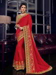 *Красное шёлковое оригинальное индийское сари, украшенное вышивкой люрексом, скрученной шёлковой нитью со стразами