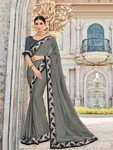 *Серое шифоновое лёгкое индийское сари, украшенное вышивкой со стразами
