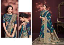 *Разноцветное оригинальное индийское сари из шёлка и жаккардовой ткани, украшенное вышивкой со стразами