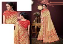 *Золотое шёлковое и жаккардовое оригинальное индийское сари, украшенное вышивкой со стразами