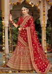 Красный национальный индийский женский свадебный костюм лехенга (ленга) чоли, украшенный вышивкой с люрексом и стразами