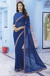 *Синее шифоновое красивое лёгкое индийское сари