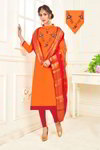 *Оранжевое хлопковое нарядное платье / костюм, украшенное вышивкой