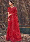 *Красное изумительное нарядное красивое свадебное индийское сари из фатина