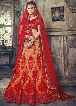 Огненный национальный индийский женский свадебный костюм лехенга (ленга) чоли