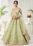 *Зелёный индийский женский свадебный костюм лехенга (ленга) чоли из фатина, украшенный вышивкой