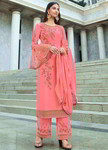 Персиковое индийское платье / костюм из креп-жоржета, с длинными рукавами, украшенное вышивкой
