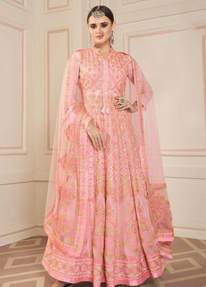 Розовое длинное платье / анаркали / костюм из креп-жоржета