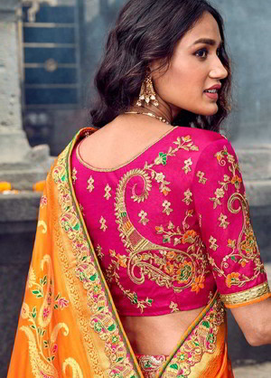 Горчичный, жёлтый и розовый шёлковый индийский женский свадебный костюм лехенга (ленга) чоли