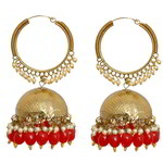 *Бордовые и золотые латунные индийские серьги с бисером