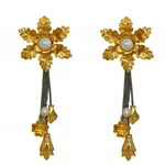 *Золотые и серые латунные индийские серьги с перламутровыми бусинками