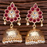 *Бордовые и золотые латунные индийские серьги с искусственными камнями, бисером