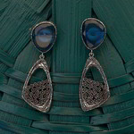 Серебристые индийские серьги с синими стразами