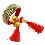 *Бордовый и золотой индийский браслет из латуни с искусственными камнями