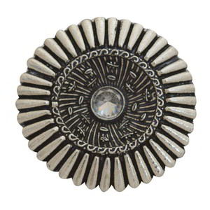 Серебристое и серое женское индийское кольцо из латуни со стразами