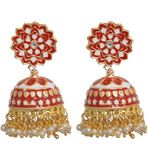 Бордовые и золотые латунные индийские серьги с искусственными камнями, перламутровыми бусинками