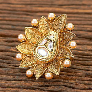Коричневое и золотое женское индийское кольцо из латуни с искусственными камнями, перламутровыми бусинками