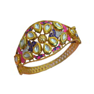 Золотой латунный индийский браслет с искусственными камнями