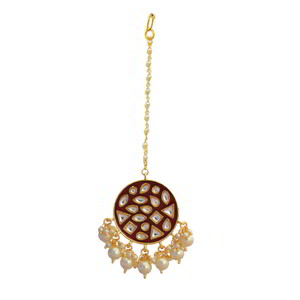 Цвета меди и золотое индийское украшение на голову (манг-тика) из меди с искусственными камнями