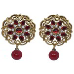 *Бордовые и золотые латунные индийские серьги с перламутровыми бусинками