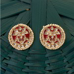 *Бордовые и золотые индийские серьги из латуни с искусственными камнями