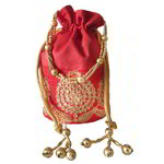 *Бордовая и красная сумочка-мешочек из хлопка с шёлком, украшенная вышивкой с пайетками