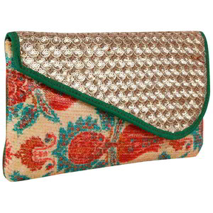 Разноцветная шёлковая женская сумочка-клатч, украшенная вышивкой с пайетками