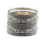 Набор индийских браслетов (6 шт.) с серебристыми стразами