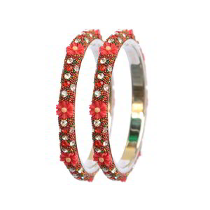 Бордовый латунный индийский браслет с искусственными камнями